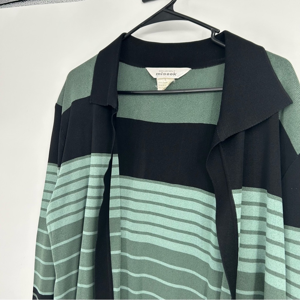 Exclusively Misook Green & Black Open Cardigan Business Casual Size Large - Picture 2 of 8